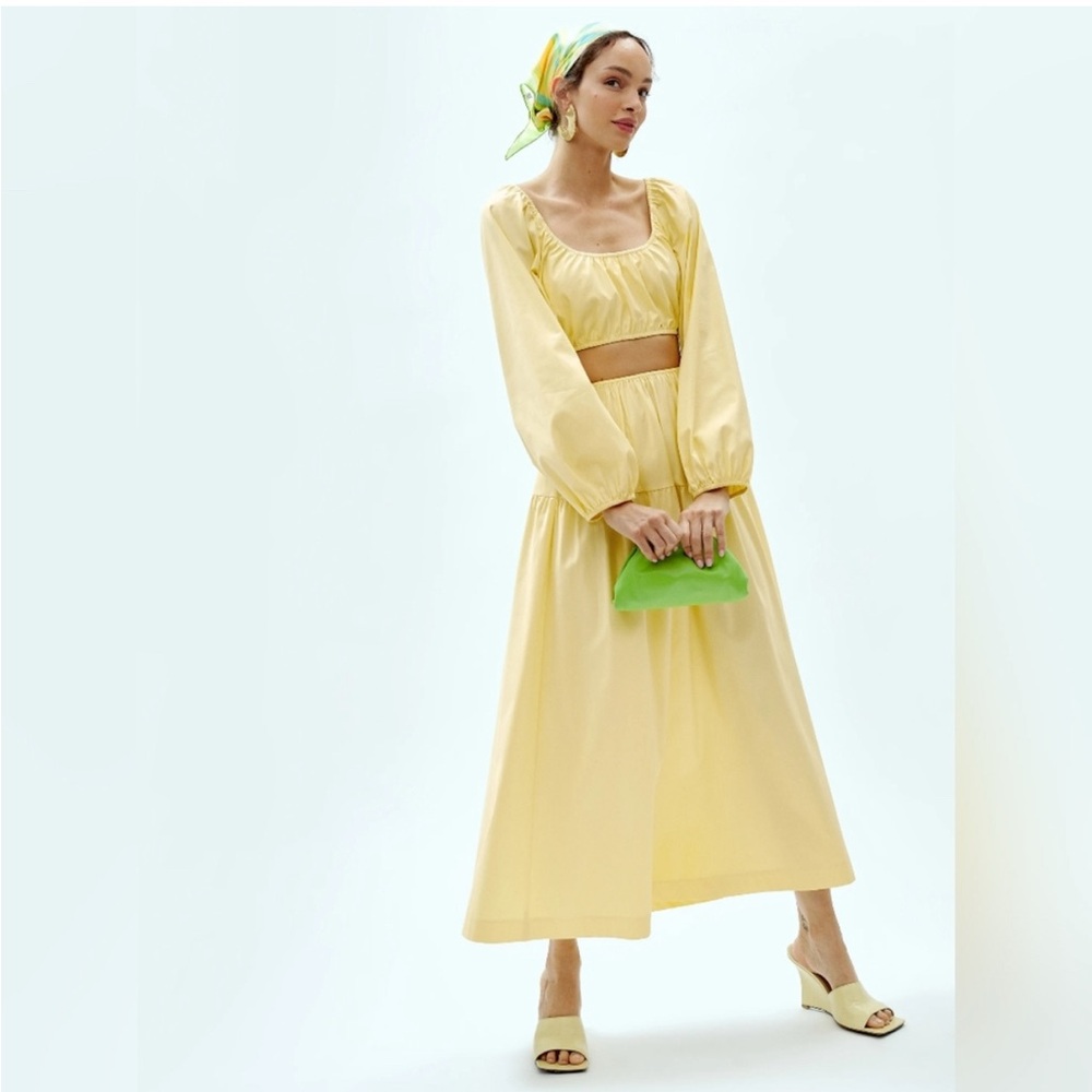 Reformation yellow Yuli two-piece coordinating set maxi skirt crop peasant top